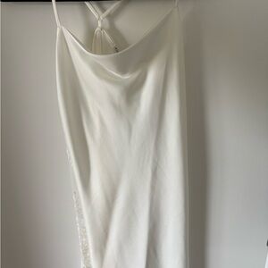 Elegant White Satin Chemise Slip with Lace Trim